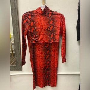 Black and red Snake print 2 piece skirt set